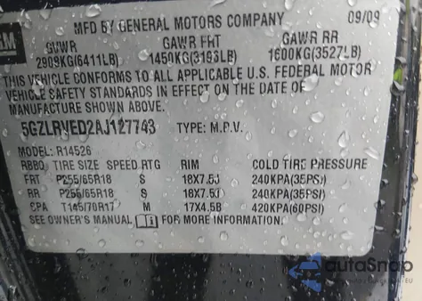 2010 Saturn Outlook Xr-L z USA, uszkodzony, nr VIN 5GZLRVED2AJ127743